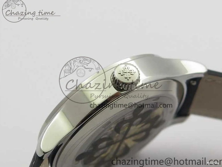 MIROTIME 0418 Practical Calatrava 5524 Pilot Travel Time SS GRF Blue Dial on Black Leather Strap A324 V 7107